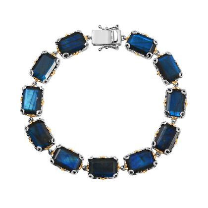 D joy AAA Malagasy Labradorit Armband, ca. 19 cm 925 Silber Rhodiniert und 750 Gelbgold Vermeil ca. 43,85 ct.