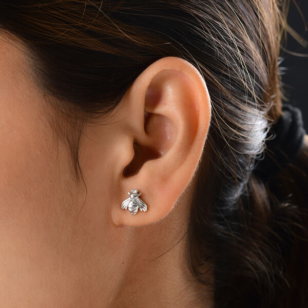 Honigbiene Ohrstecker 925 Silber platiniert image number 3