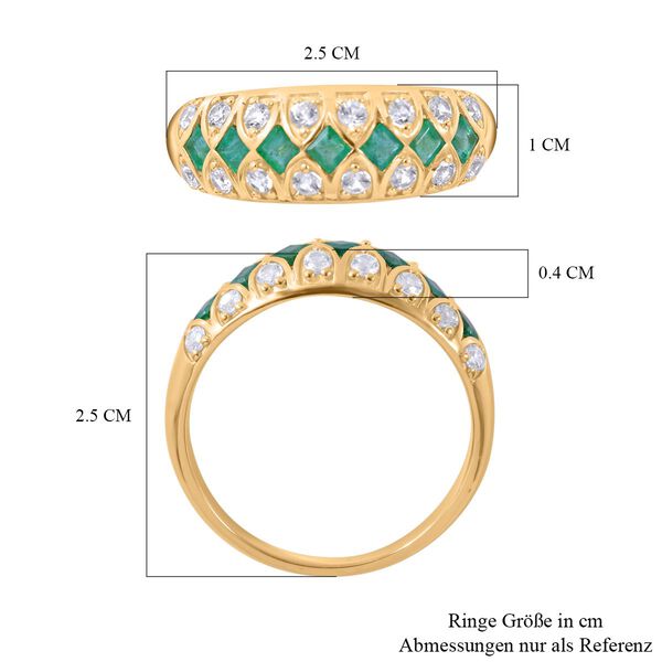 AAA Kagem Sambischer Smaragd, Weißer Zirkon Ringe 925 Silber Gelbgold Vermeil (Größe 21.00) ca. 1.46 ct image number 4