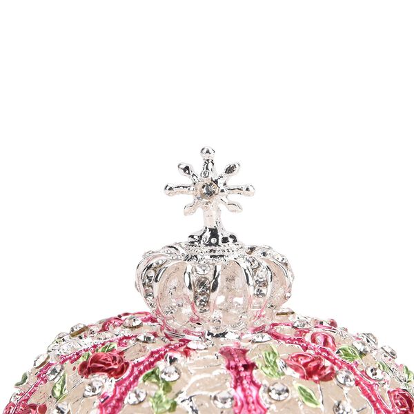 Handgemachte Kronenförmige Schmuckdose aus Metall und Kristall, mit magnetischem Verschluss, 6x6.5 cm, Rosa image number 4