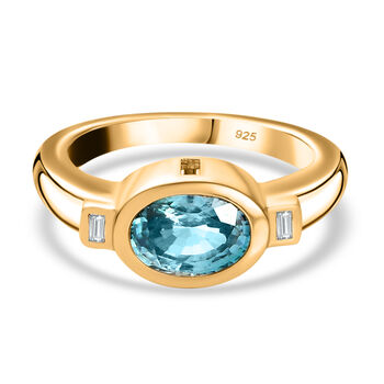 Blauer und Wei&szlig;er Zirkon Ring 925 Silber vergoldet (Gr&ouml;&szlig;e 16.00) ca. 2,17 ct