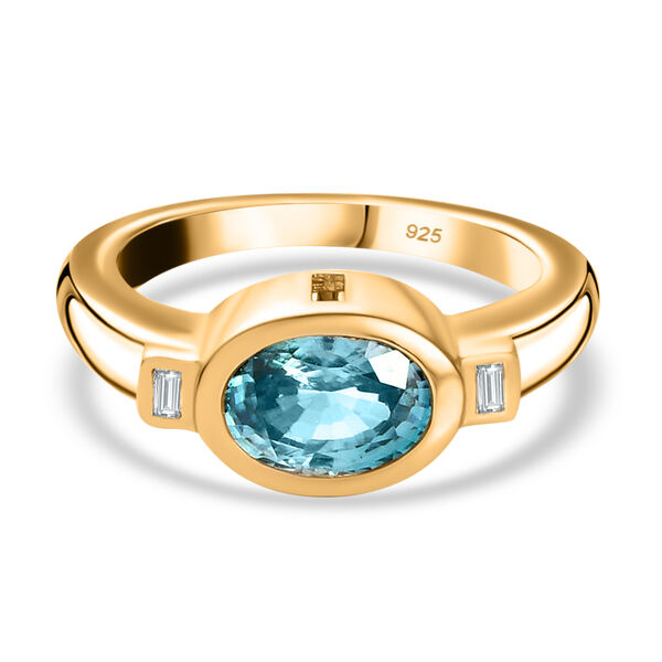 Blauer und Wei&szlig;er Zirkon Ring 925 Silber vergoldet  ca. 2,17 ct