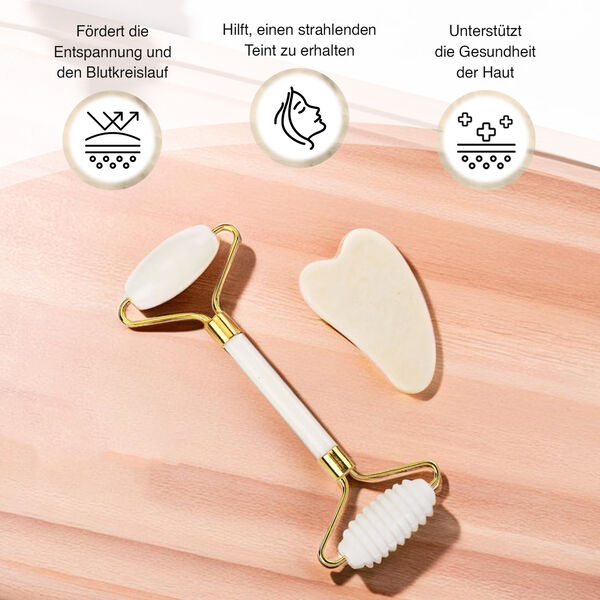 Set aus 2 Doppelkopf-Massageroller und GuaSha, Marmor image number 3