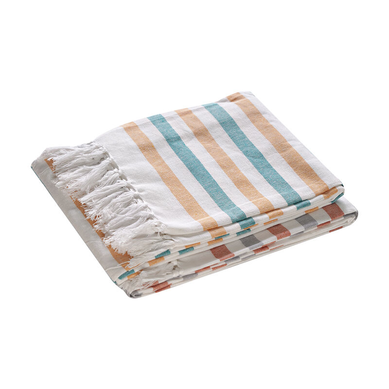 2er-Set, SPA Handtücher mit Fransen aus Baumwolle, Streifenmuster, Größe 80x180 cm, Orange und grüne Streifen image number 0