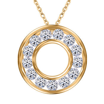 LUXURIANT SGL zertifizierter VS-EF Labor Diamant Anh&auml;nger mit 50cm Kette, 925 Silber Gelbgold Vermeil - 1 ct.