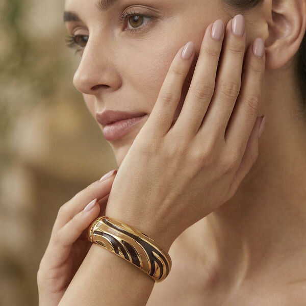 Emaille-Armreif im Wellen-Design, ca. 18 cm, Braun image number 3