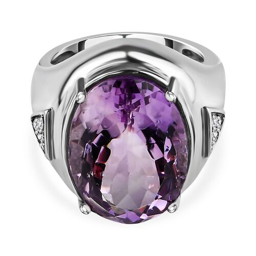 STATEMENT LOOK - Rose De France Amethyst (18 x 13 mm), Weißer Zirkon Ring Edelstahl (Größe 17.00) ca. 11.72 ct image number 0
