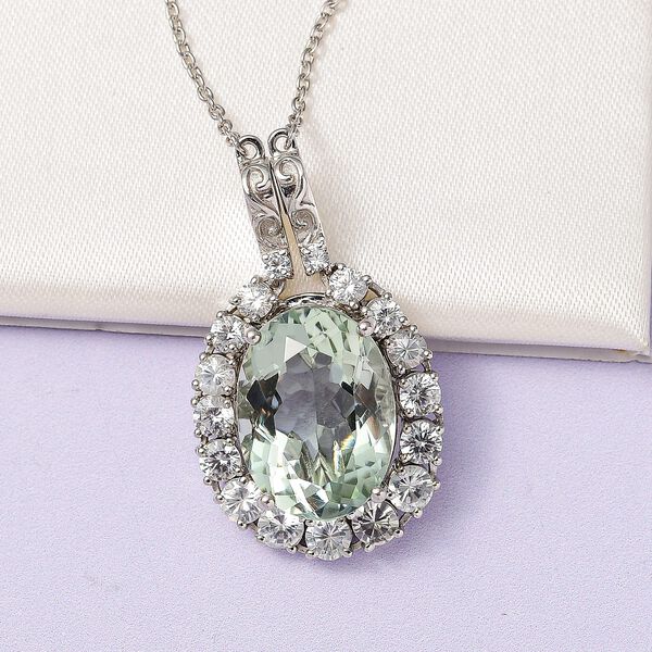 Prasiolith, weißer Zirkon Anhänger mit Kette, ca. 50 cm, 925 Silber platiniert ca. 15.10 ct image number 3