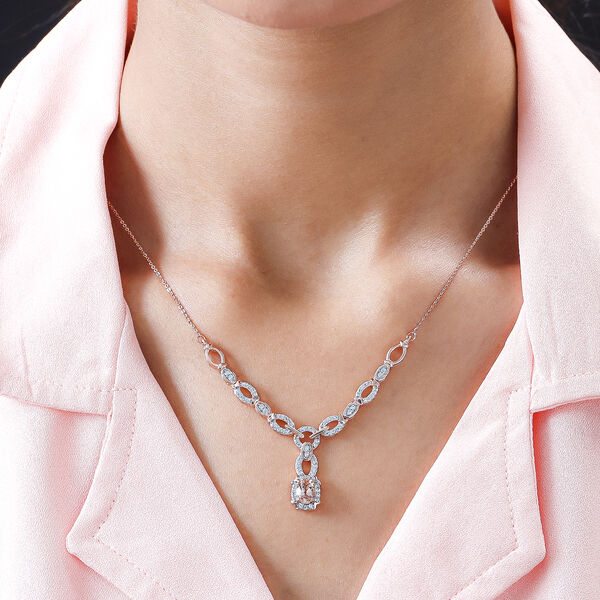 Morganit und wei&szlig;e Zirkon-Halskette, ca. 45 cm, 925 Silber Ros&eacute;gold Vermeil ca. 1,52 ct image number 2