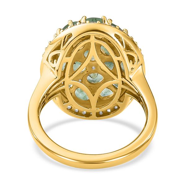 Kagem sambischer Smaragd und Zirkon-Cluster-Halo-Ring, 925 Silber vergoldet, 3,40 ct. image number 6