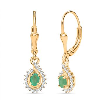 Eternal Spark - D joy Kagem Sambischer Smaragd, Wei&szlig;er Zirkon Ohrringe 925 Silber 750 Gelb Vergoldet ca. 0,53 ct.