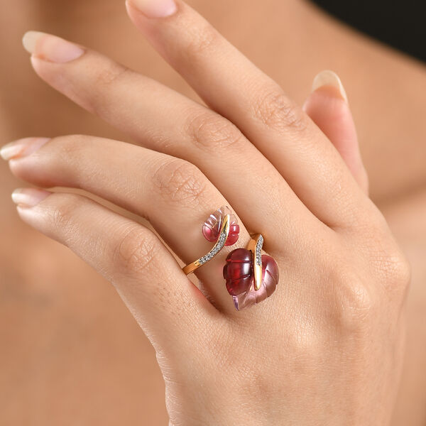 GP Italian Garden Kollektion- Rosa zweifarbiges Muranoglas aus Italien, Zirkon und blauer Saphir Ring image number 4