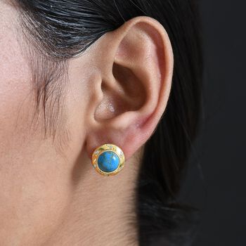 Blaues T&uuml;rkis, Wei&szlig;er Zirkon Ohrringe Nickelfreies Messing ca. 3,59 ct.