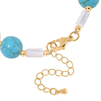 Wei&szlig;es Muschelkernperle und blaues Howlit Armband, 18+5 cm