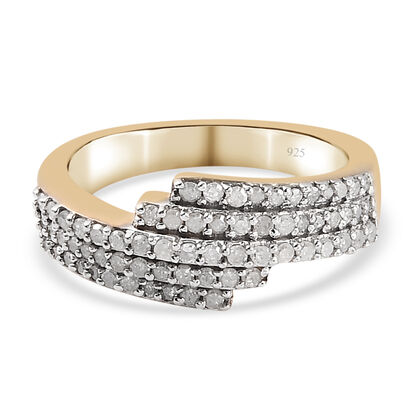 Diamant Bypass Ring 925 Silber Gelbgold Vermeil (Größe 18.00) ca. 0,50 ct