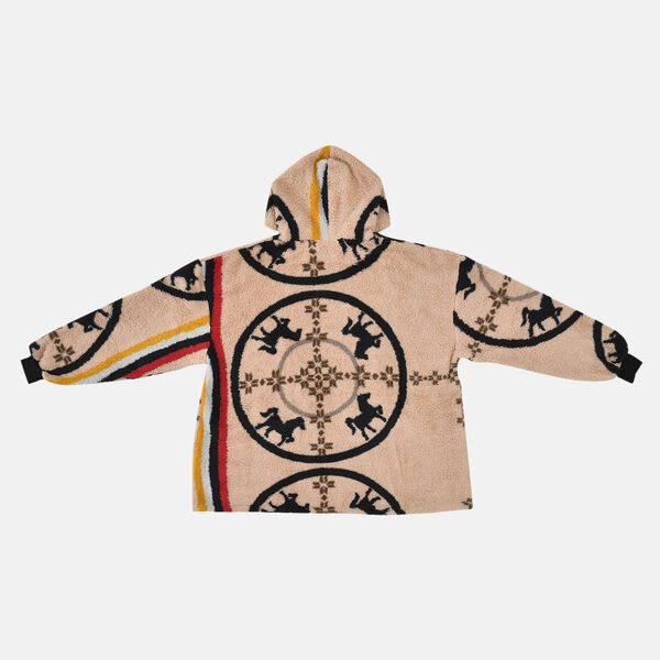 Wolkenweicher Sherpa-Hoodie mit Pferdemuster, Beige-Schwarz, Einheitsgr&ouml;&szlig;e image number 3