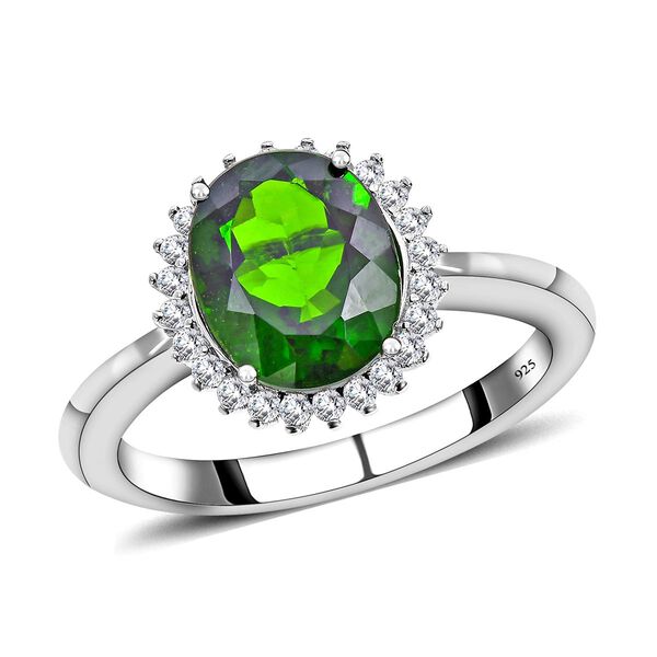 Natürlicher Chromdiopsid und weißer Zirkon-Ring, 925 Silber rhodiniert  ca. 3,05 ct image number 5
