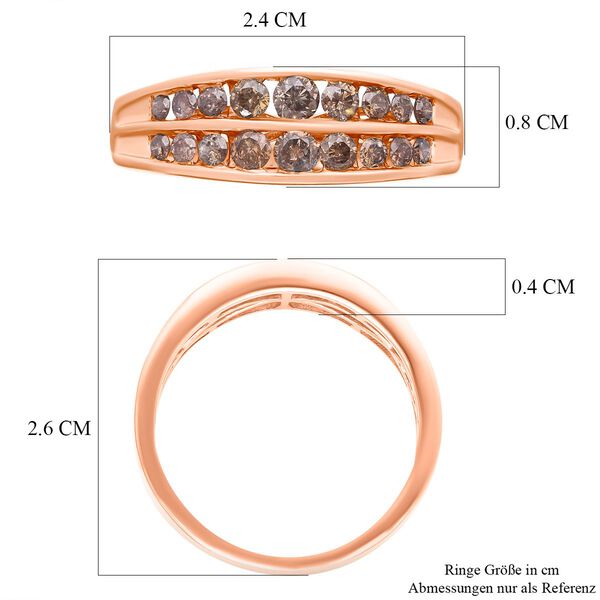 Nat&uuml;rlicher Champagner Diamant Ring, 925 Silber Ros&eacute;gold Vermeil (Gr&ouml;&szlig;e 19.00) ca. 1.00 ct image number 6