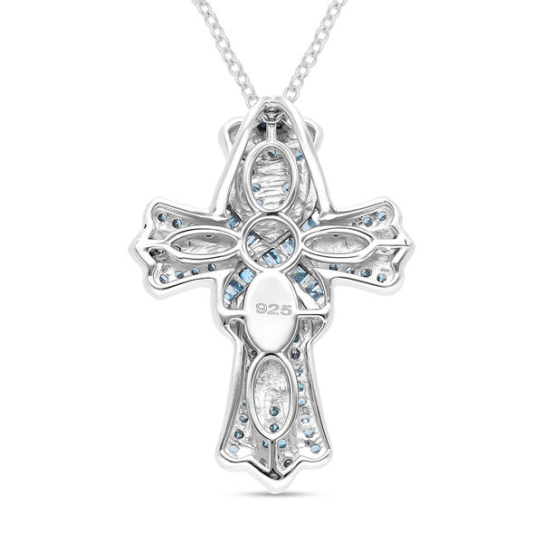 Blauer Diamant-Kreuz-Anh&auml;nger mit Kette, ca. 40+5 cm, 925 Silber platiniert ca. 0.50 ct image number 5
