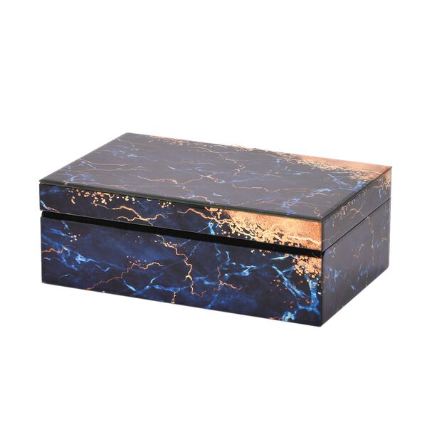 2er-Set Glas-Schmuckbox mit Marmormuster, 28x18x10cm (L) und 21x12x7cm (S), Blau image number 4