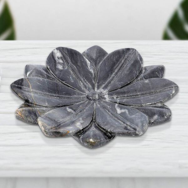 NAKKASHI - Handgeschnitzte Marmorsch&uuml;ssel im Lotos Design, Grau image number 2