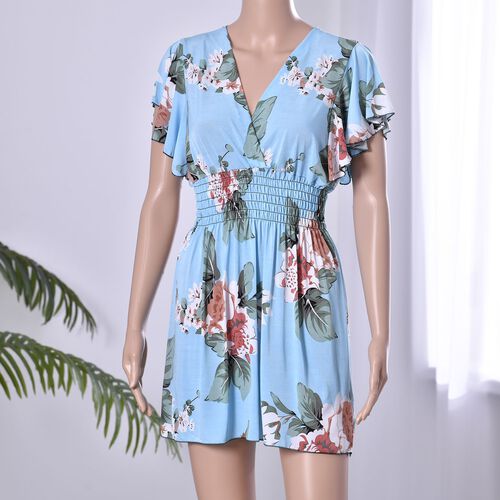 Top mit gesmokter Taille und Flatterärmeln, Himmelblau image number 0