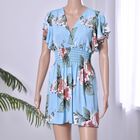 Top mit gesmokter Taille und Flatterärmeln, Himmelblau
