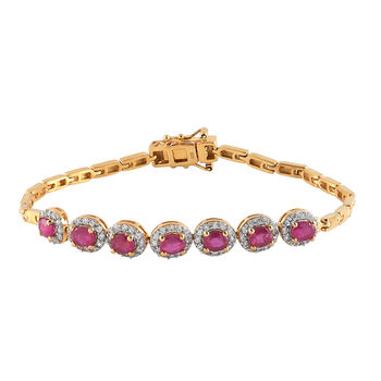 Afrikanisches Rubin und Zirkon-Armband,  ca. 19 cm, 925 Silber vergoldet ca. 5,28 ct