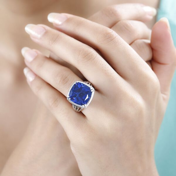 Tansanit-Farbe Quarz Ring 925 Silber platiniert (Gr&ouml;&szlig;e 17.00) ca. 13,20 ct image number 3