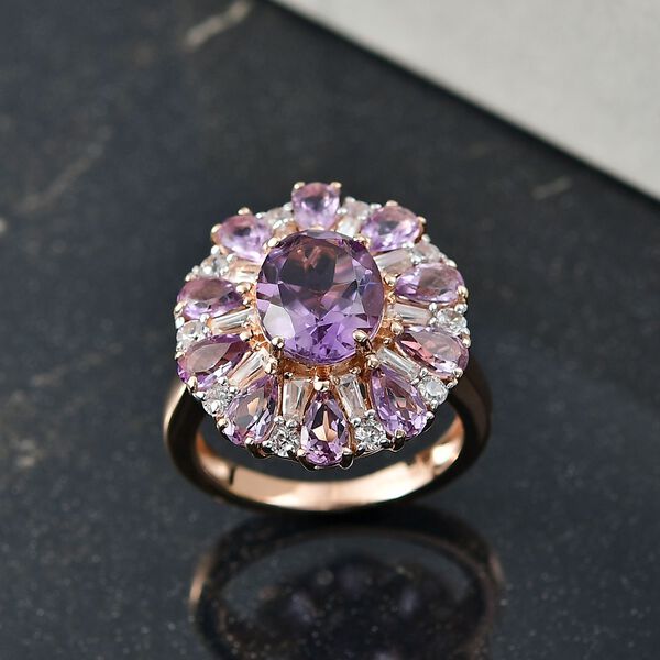 D'Joy AAA Rose De France Amethyst Ring 925 Silber 750 Ros&eacute;gold Vermeil (Gr&ouml;&szlig;e 21.00) ca. 5,55 ct image number 2