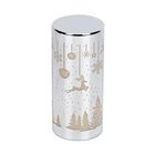 LED-Dekolampe aus Glas, Rentier- und Weihnachtsmotiv, warmweiß, batteriebetrieben, 9x20 cm, Silber