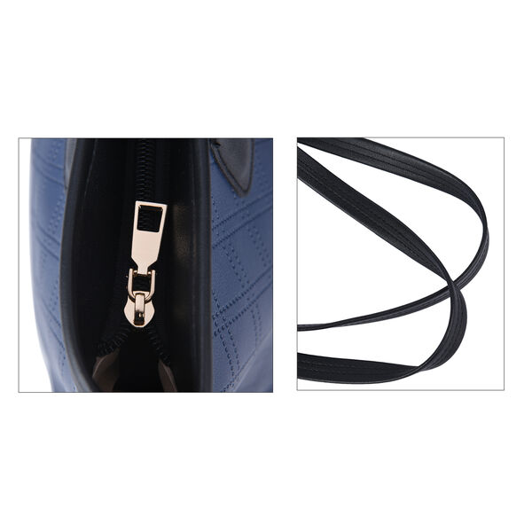 Moderne Handtasche aus naturfreundlichem Kunstleder, Karomuster, Blau image number 5