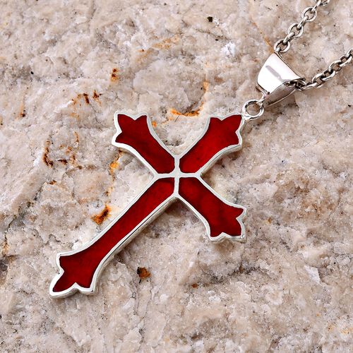 Royal Bali Kollektion- Roter Koralle Kreuz Anhänger image number 1
