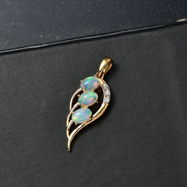 D'Joy AA Natürlicher, äthiopischer Welo Opal, Weißer Zirkon Anhänger 925 Silber 750 Gelb Vergoldet (10-15 Werktage Lieferzeit) ca. 1.00 ct image number 1