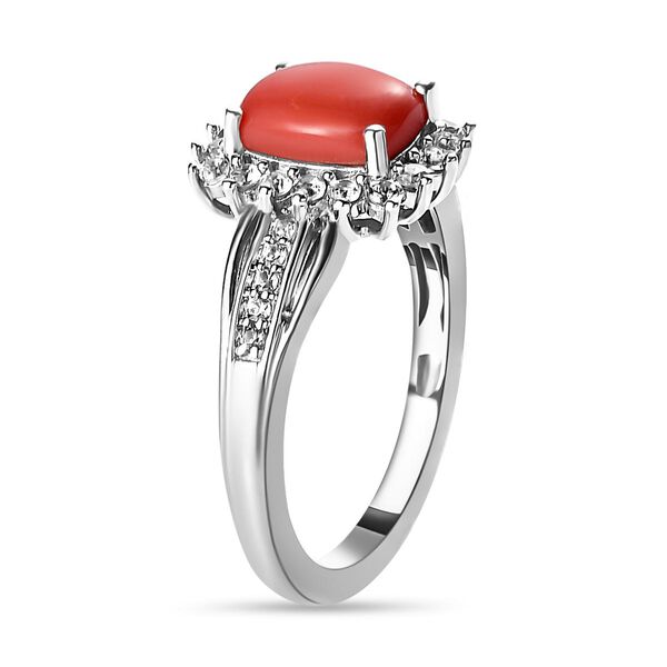 Oregon Pfirsich Opal und Zirkon-Halo-Ring, 925 Silber platiniert, 1,50 ct image number 5