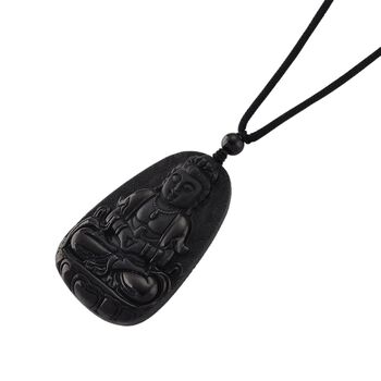 Majest&auml;tischer W&auml;chter - Schwarzer Jadeit- Guanyin, Halskette Flexibles cm ca. 95.00 ct