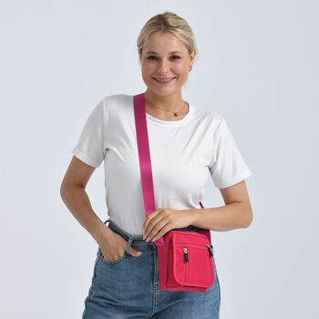 Umh&auml;ngetasche mit mehreren Rei&szlig;verschlussf&auml;chern und RFID-Schutz, 12,5x6x16cm, Rosenrot