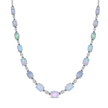 Nat&uuml;rliche, &auml;thiopische Welo Opal und wei&szlig;e Topas-Halskette, 45 cm - 14,25 ct.