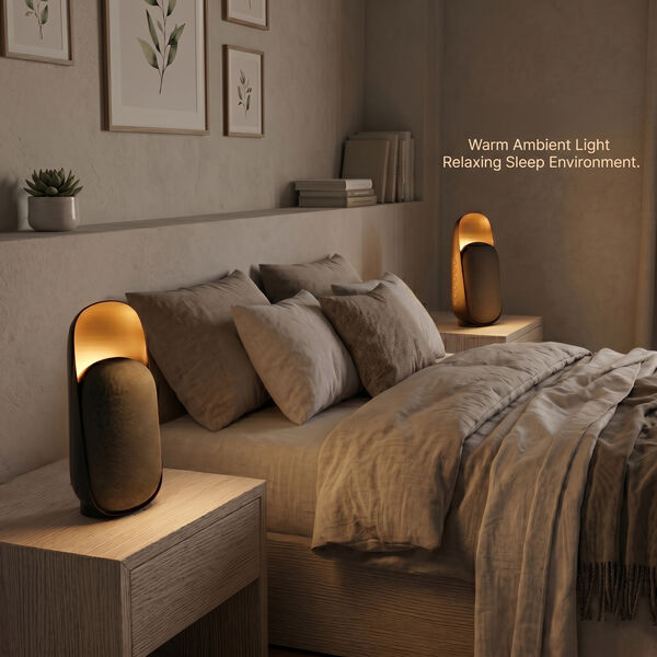 5IN1 Natural Sound + Bluetooth Speaker +Night light +Human sensor and Remote Control Specification 1.Speaker Output: 15W, 66MM 2.Battery: 2400mAh LI-ion Battery, 3.7V 3.Bluetooth:V5.3 4.Led Lights: 9PCS(Warm) Item size: 110X92X250MM Function 1.Bluetooth image number 1