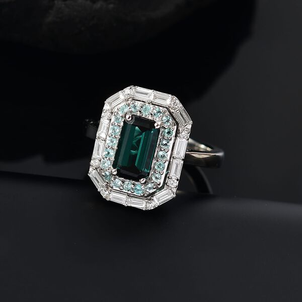 RHAPSODY zertifiziert und gepr&uuml;ft AAAA Indigolith, Paraiba Turmalin und VS-EF Diamant Ring in 950 Platin - 2,81 ct. image number 1