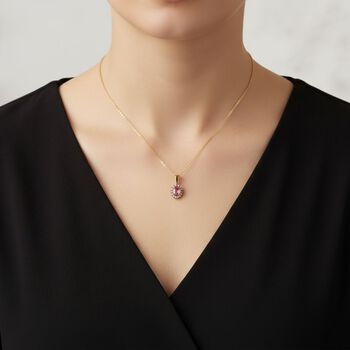D'Joy Blush Turmalin, roter Diamant und Zirkon Anh&auml;nger mit 50cm Kette - 1 ct.