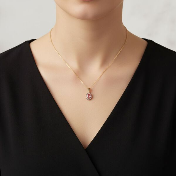 D'Joy Blush Turmalin, roter Diamant und Zirkon Anh&auml;nger mit 50cm Kette - 1 ct. image number 2