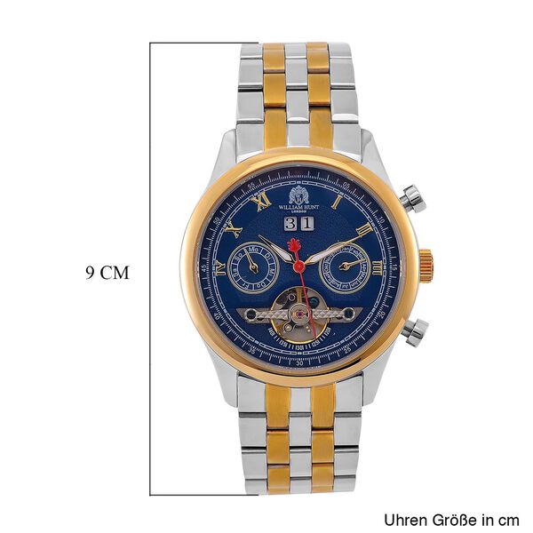 WILLIAM HUNT zweifarbige, wasserdichte Uhr mit Automatikwerk und blauem Zifferblatt, 20cm image number 7