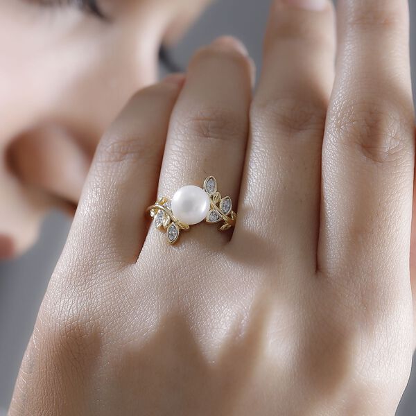 S&uuml;&szlig;wasser Perle und Zirkon Bypass Ring image number 2