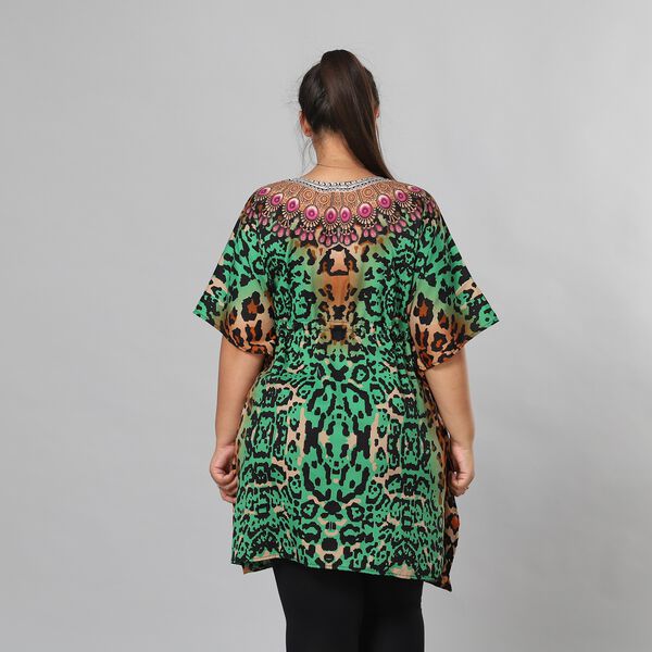 V-Ausschnitt bedruckter Kaftan, Einheitsgr&ouml;&szlig;e Gr&uuml;n image number 3