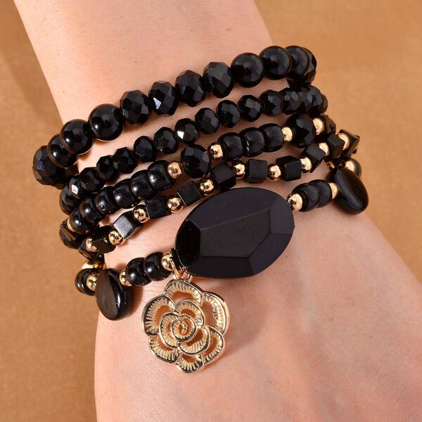 6er Set - J Francis gefertigt aus Harz: 5 Armb&auml;nder und Zebra-Muster Uhr, vergoldet image number 2