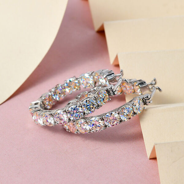 88 Facetten Moissanit Creolen, 925 Silber platiniert ca. 11.59 ct image number 2