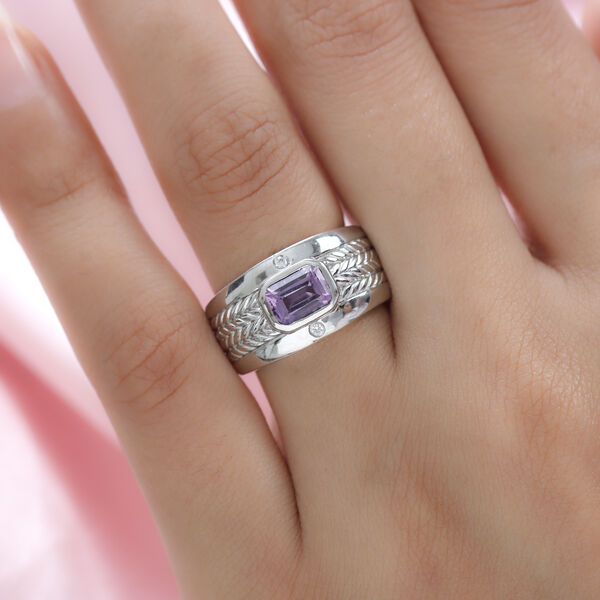 Rosa Amethyst und wei&szlig;er Zirkon-Ring, reines Messing  ca. 1,01 ct image number 3