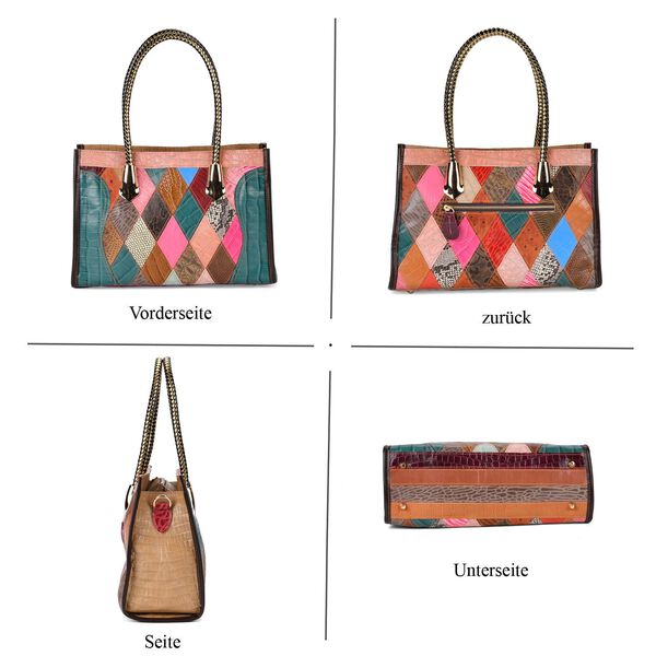 Chaos By Elsie - Farbenfrohe Echtleder Crossbody Tasche, Mattes Krokodil-Muster image number 4