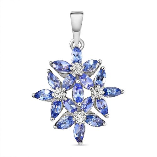 AA Tansanit und floraler Zirkon-Anhänger in Silber, 1,73 ct. image number 0
